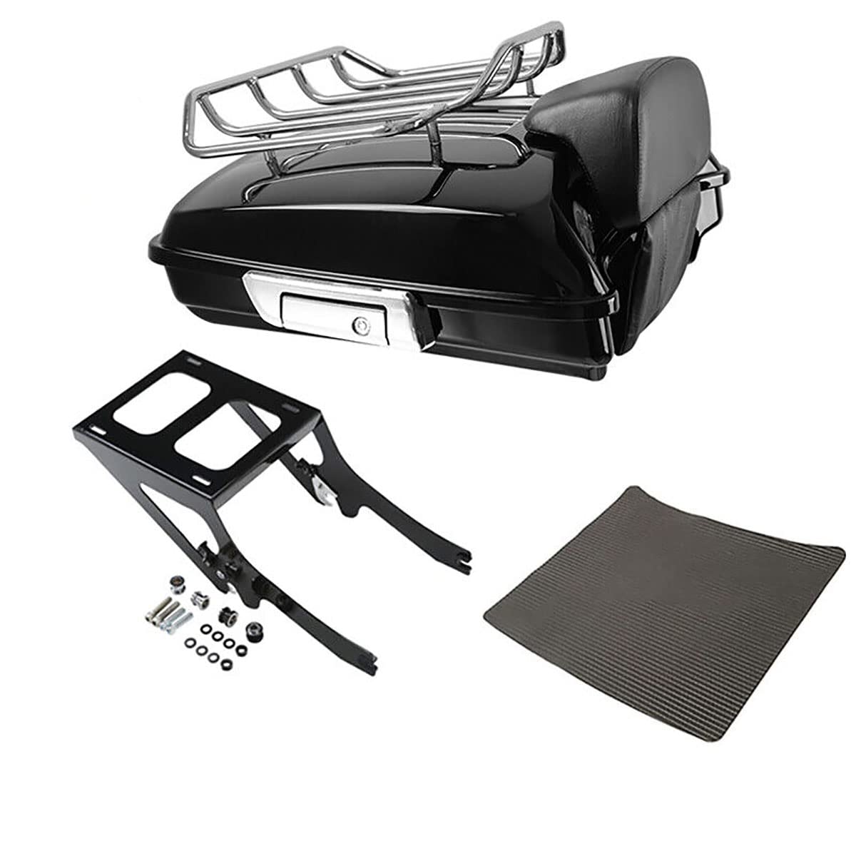 TCMT King Motorcycle Trunk Box Wrap-around Backrest Two-Up Mounting Rack Luggage Rack Fit For Harley 2018-2025 Heritage Classic 2018-2020 Deluxe FLDE 2024 Hydra-Glide Revival FLI Pack