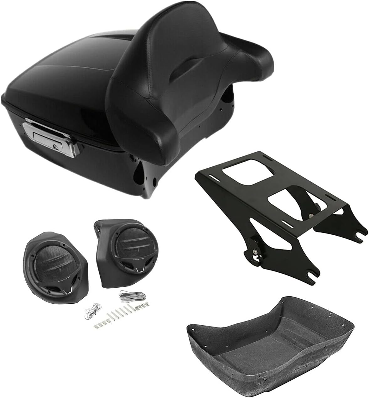 TCMT 13.7" King Motorcycle Trunk Box Wrap-Around Backrest Mount Rack Rear Speakers Fit For Harley 2014-2025 Touring CVO Road King Road Glide Street Glide Electra Glide Pack Trunk