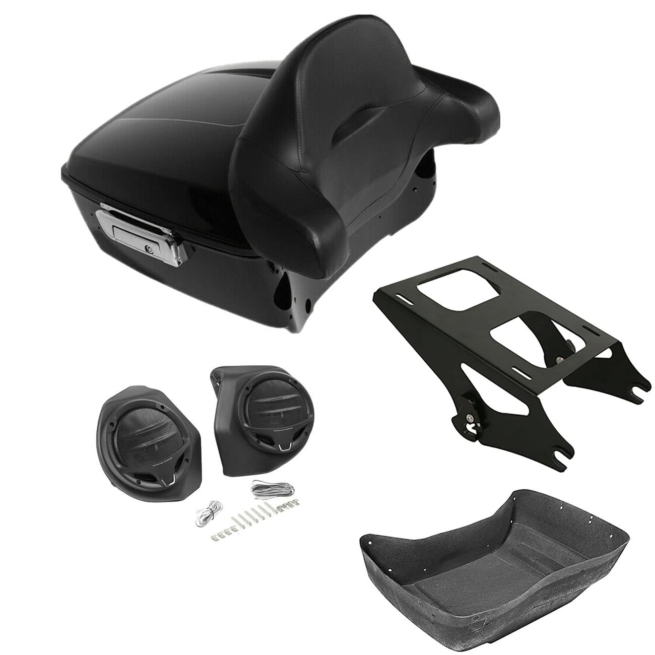 TCMT 13.7" King Motorcycle Trunk Box Wrap-Around Backrest 2 Up Mounting Rack Fit For Harley 2014-2025 Touring CVO Road King Road Glide Street Glide Electra Glide Pack