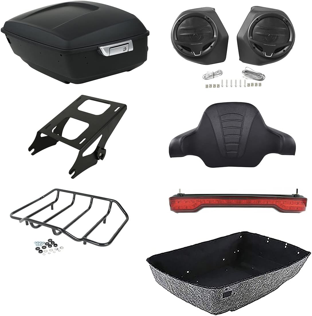 TCMT 13.7" King Motorcycle Trunk Box Backrest Pad Luggage Rack Mount Rack Taillight Speakers Fit For Harley 2014-2025 Touring CVO Road King Street Glide Electra Glide Ultra Limited Pack Trunk