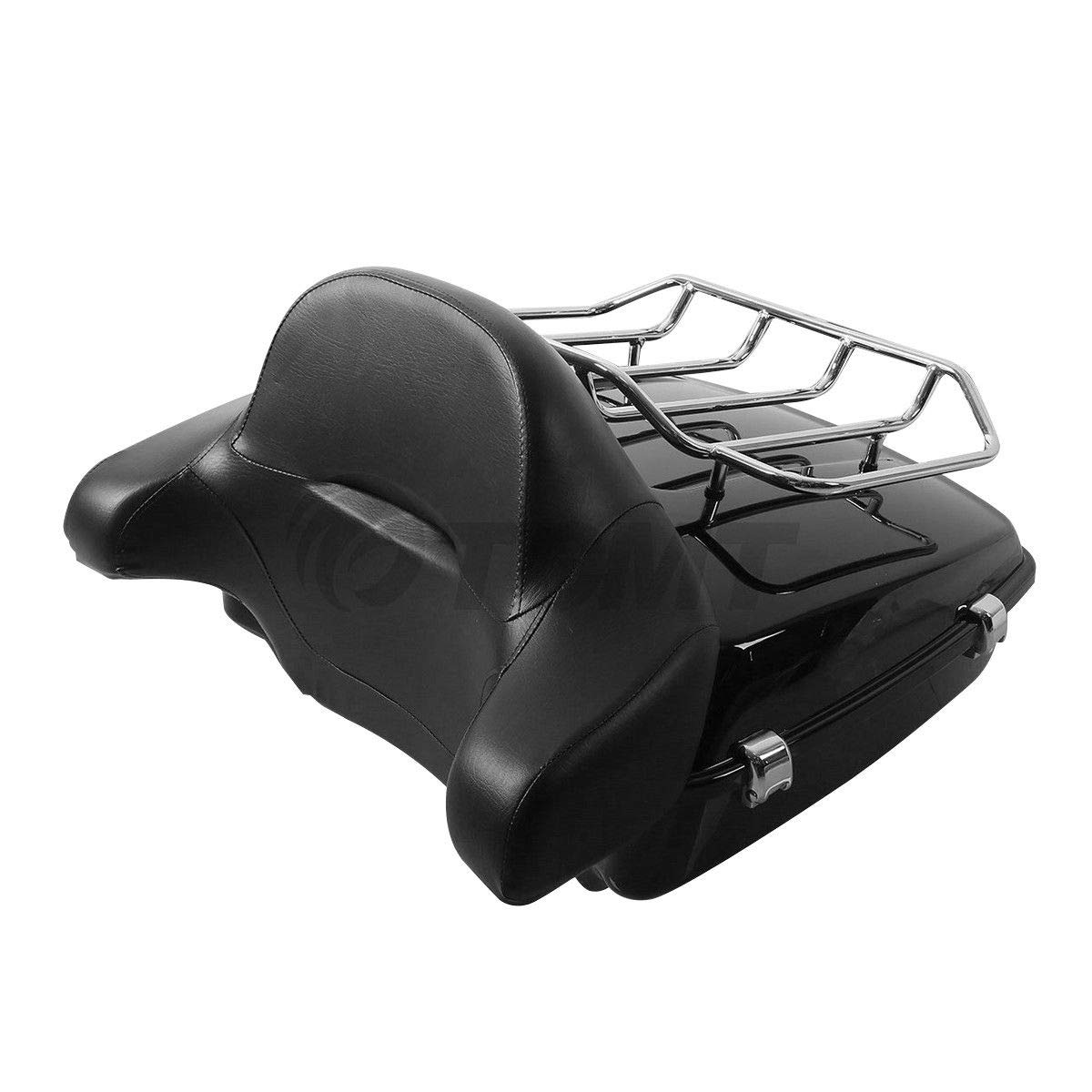 TCMT 10.7" Black Latch Chopped Motorcycle Trunk Box Pad Luggage Rack LED Tail Light Fit For Harley 2014-2025 Touring Street Glide Road King Electra Glide Ultra-Classic FLHX FLHR FLHT Pack