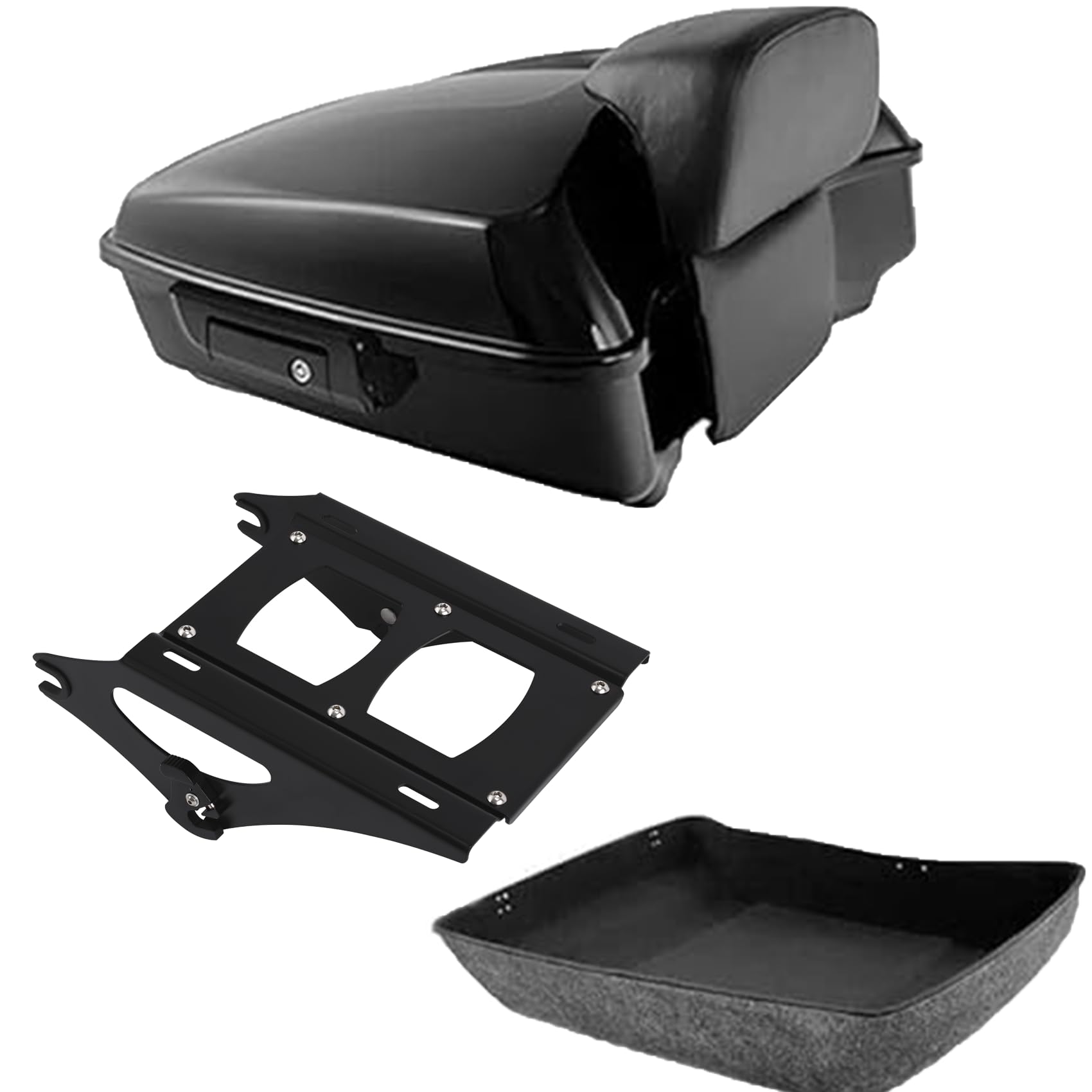 TCMT 10.7" Black Latches Chopped Motorcycle Trunk Backrest Pad Smoke LED Tail Light Fit For Harley 2014-2025 Street Glide Road King Electra Glide Ultra-Classic Pack