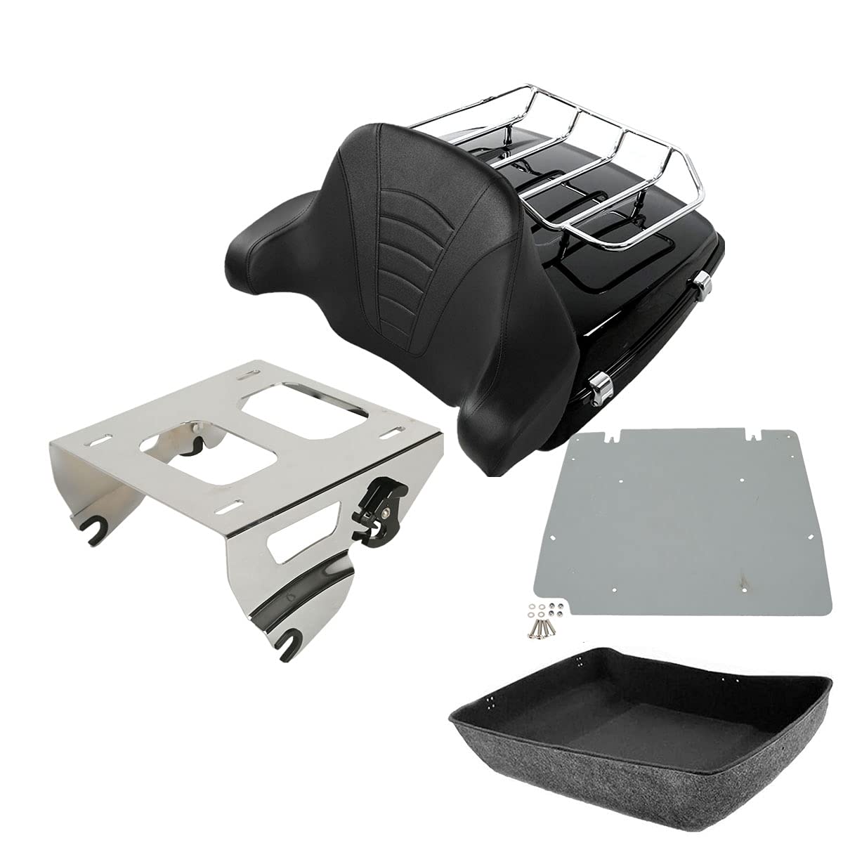TCMT 10.7" Chopped Motorcycle Trunk Box Wrap-Around Backrest Top Luggage Rack Fit For Harley 2014-2025 Touring CVO Road King Road Glide Street Glide Electra Glide Pack