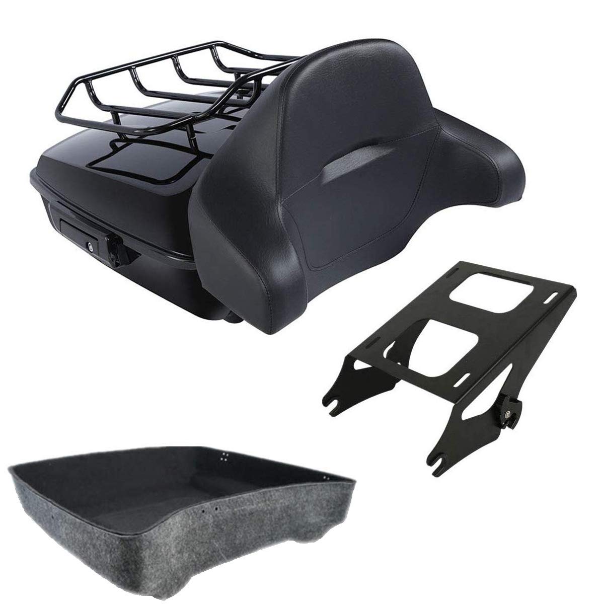 TCMT 10.7" Black Latch Chopped Motorcycle Trunk Box Pad Luggage Rack LED Tail Light Fit For Harley 2014-2025 Touring Street Glide Road King Electra Glide Ultra-Classic FLHX FLHR FLHT Pack