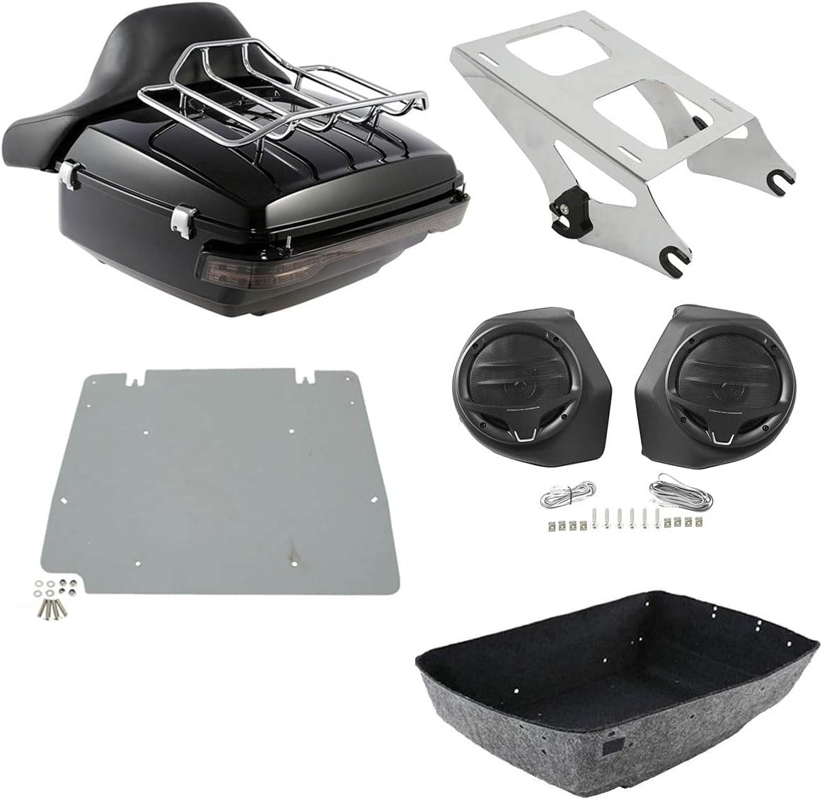 TCMT 13.7" King Motorcycle Trunk Box Backrest Pad Luggage Rack 2 Up Mount Rack Taillight Speakers Base Plate Fit For Harley 2014-2025 Touring CVO Road King Street Glide Electra Glide Pack
