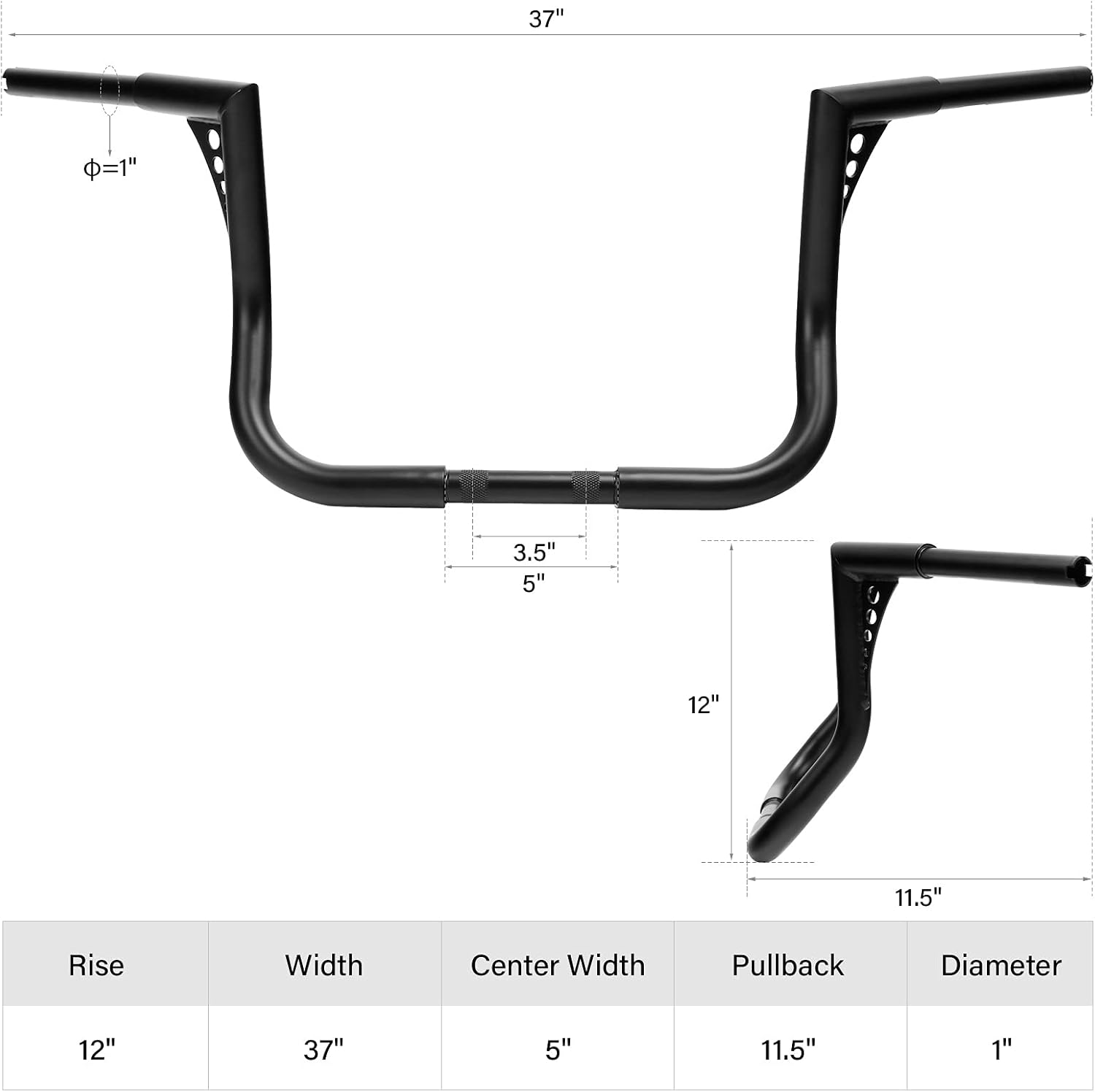 TCMT 12" Rise Ape Hangers Bars 1-1/4" Handlebars Fits For Harley Touring CVO Street Glide Tri Glide Electra Glide Dressers Baggers 1982-2023