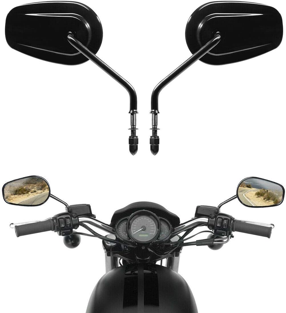 TCMT 8mm Oval Black Rear View Mirrors Mirror Fits For Harley Touring Road King CVO Road Street Tri Glide Sportster XL1200 XL883 XG500 XG750 Heritage Softail Dyna Low Rider Fat Boy