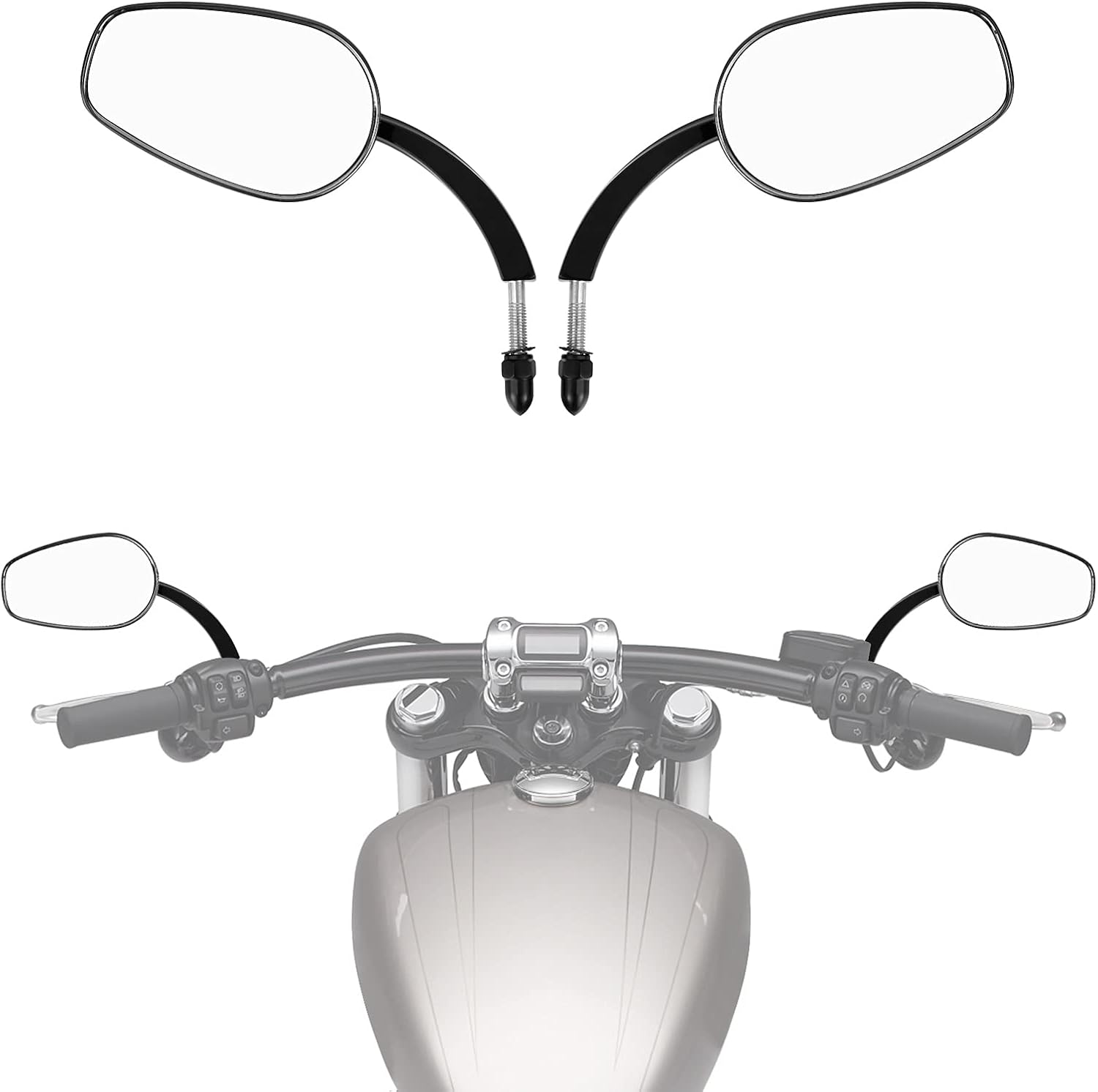TCMT 8mm Large Rearview Side Mirrors Fit For Harley Dyna Switchback Street Bob Fat Bob Low Rider Wide Glide Softail Slim Fat Boy Sportster 1200 48 72 XG500 XG750 Touring Road King Road Street Glide
