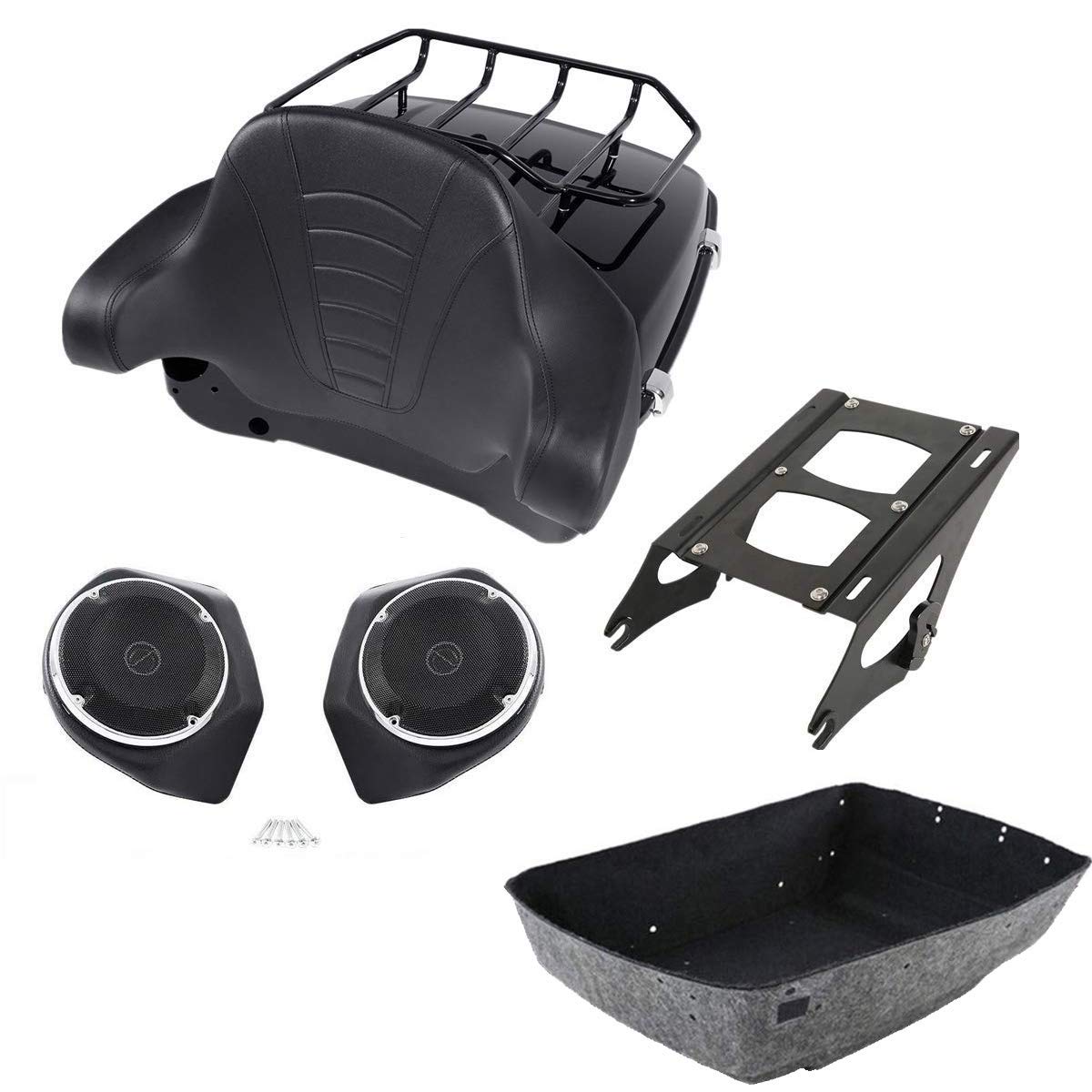 TCMT 13.7" King Motorcycle Trunk Box Backrest Pad Luggage Rack 2 Up Mount Rack Base Plate Fit For Harley 2014-2025 Touring CVO Road King Road Glide Street Glide Electra Glide Pack