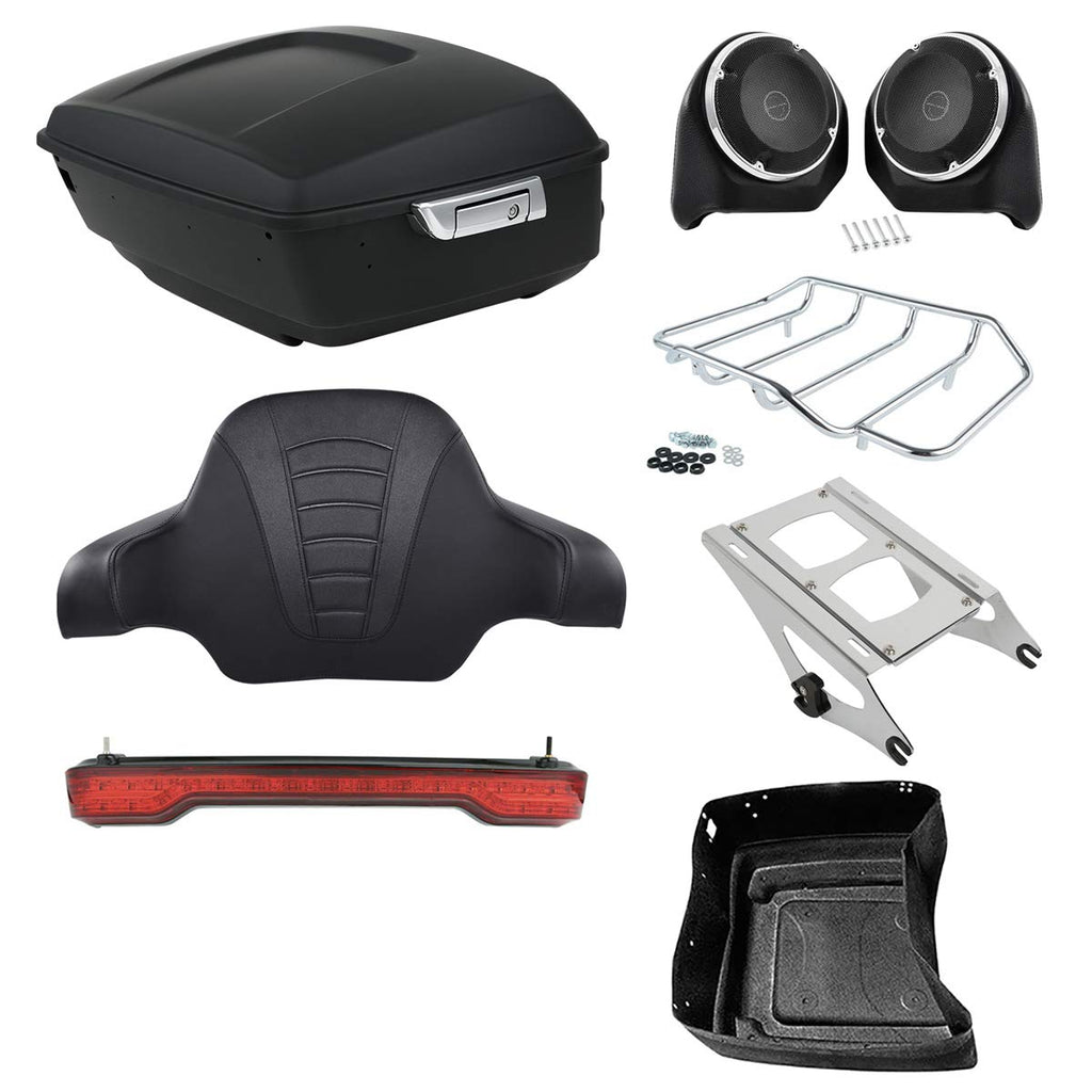 TCMT 13.7" King Motorcycle Trunk Box W/Latches Brake TailLight Base Plate Fit For Harley 2014-2025 Touring CVO Road King Road Glide Street Glide Electra Glide Pack