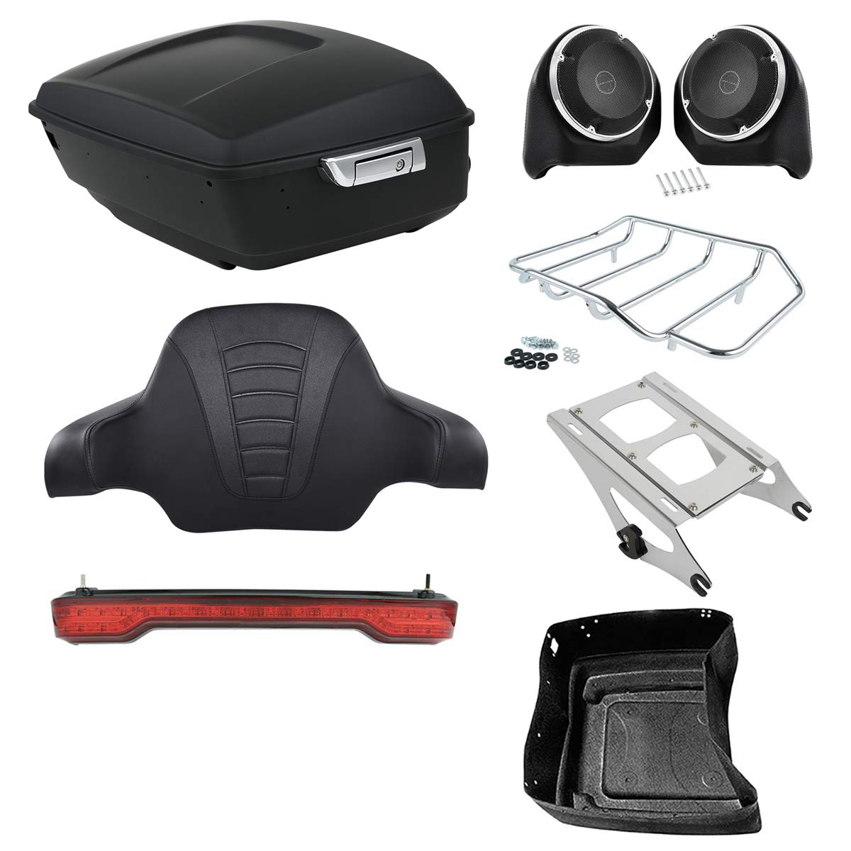 TCMT 13.7" King Motorcycle Trunk Box W/Latches Brake TailLight Base Plate Fit For Harley 2014-2025 Touring CVO Road King Road Glide Street Glide Electra Glide Pack