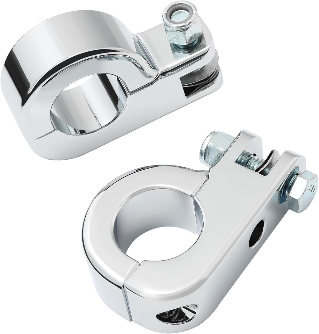 TCMT Chrome Foot Pegs Foot rest Mounting P-Clamp Footpeg Footrest Set Fits For Harley-Davidson 1 1/4"(32mm) highway bars