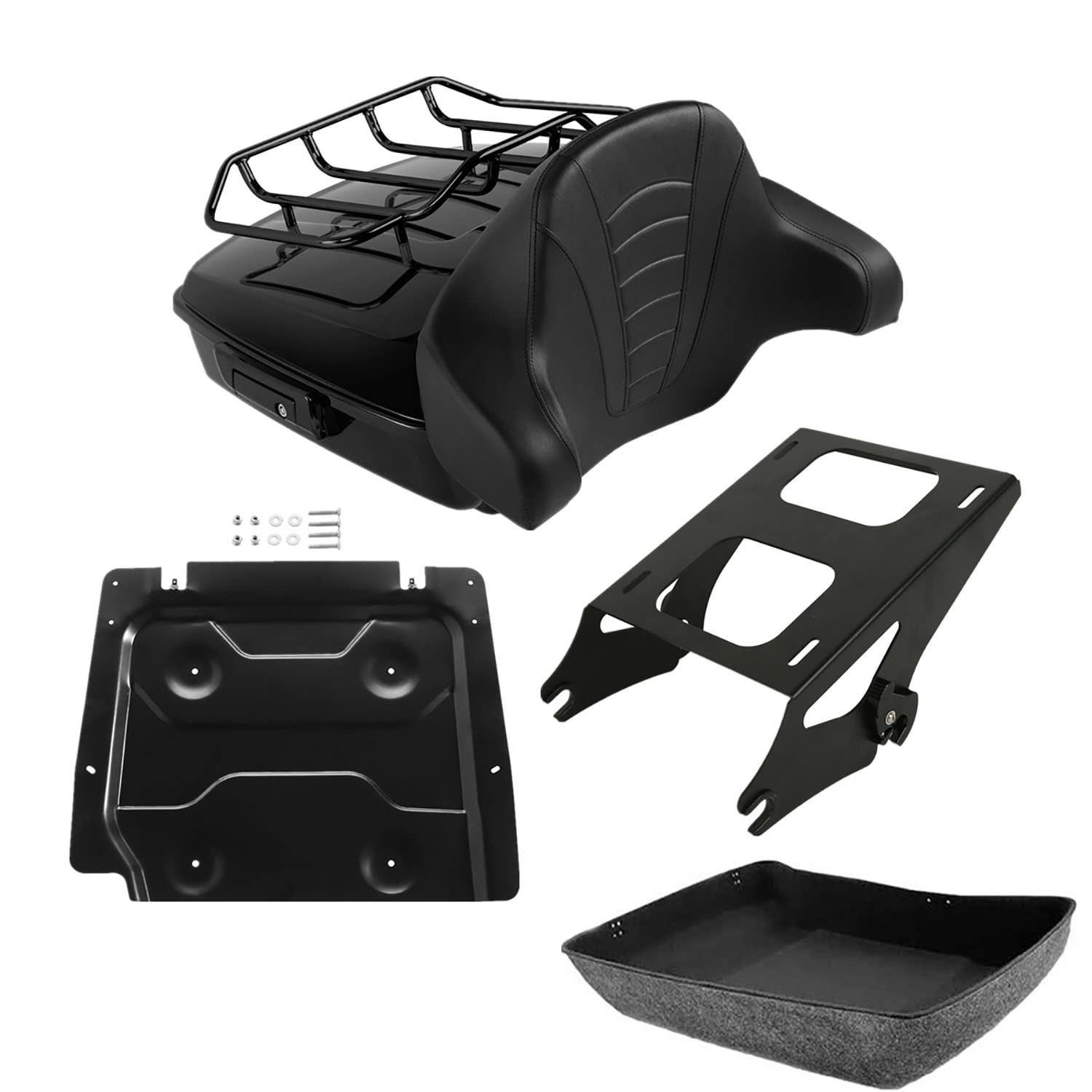 TCMT 10.7" Chopped Motorcycle Trunk Box Wrap-Around Backrest Top Luggage Rack Fit For Harley 2014-2025 Touring CVO Road King Road Glide Street Glide Electra Glide Pack