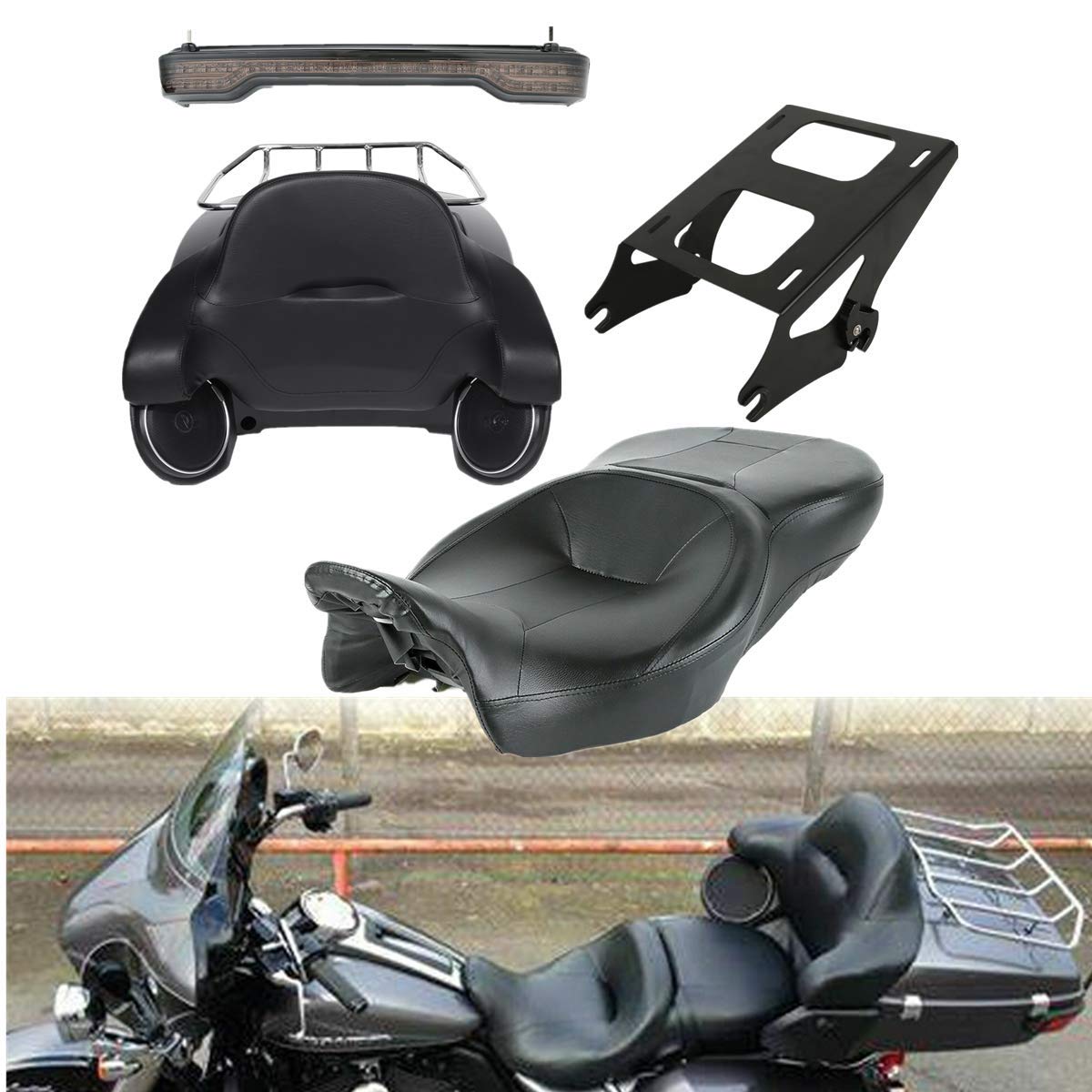 TCMT 13.7" King Motorcycle Trunk Box Wrap-Around Backrest Taillight Fit For Harley 2014-2025 Touring CVO Road King Road Glide Street Glide Electra Glide Pack