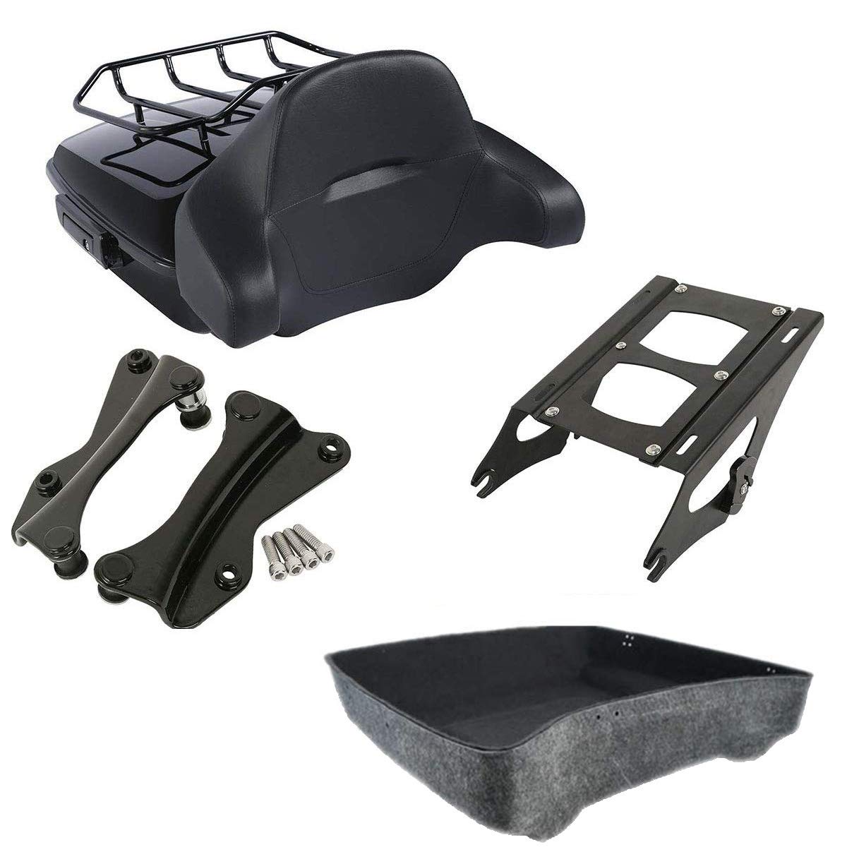 TCMT 10.7" Black Latch Chopped Motorcycle Trunk Box Pad Luggage Rack LED Tail Light Fit For Harley 2014-2025 Touring Street Glide Road King Electra Glide Ultra-Classic FLHX FLHR FLHT Pack