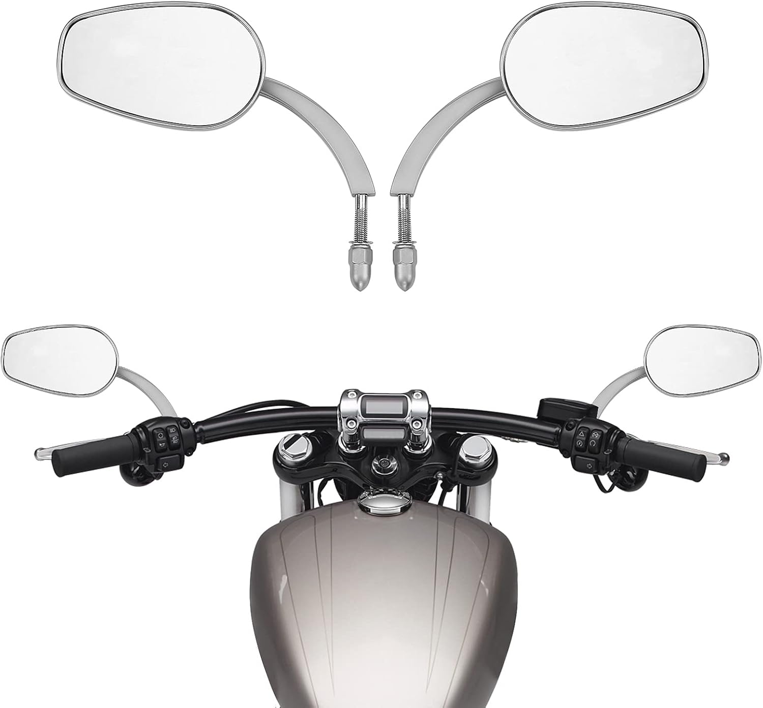 TCMT 8mm Large Rearview Side Mirrors Fit For Harley Dyna Switchback Street Bob Fat Bob Low Rider Wide Glide Softail Slim Fat Boy Sportster 1200 48 72 XG500 XG750 Touring Road King Road Street Glide