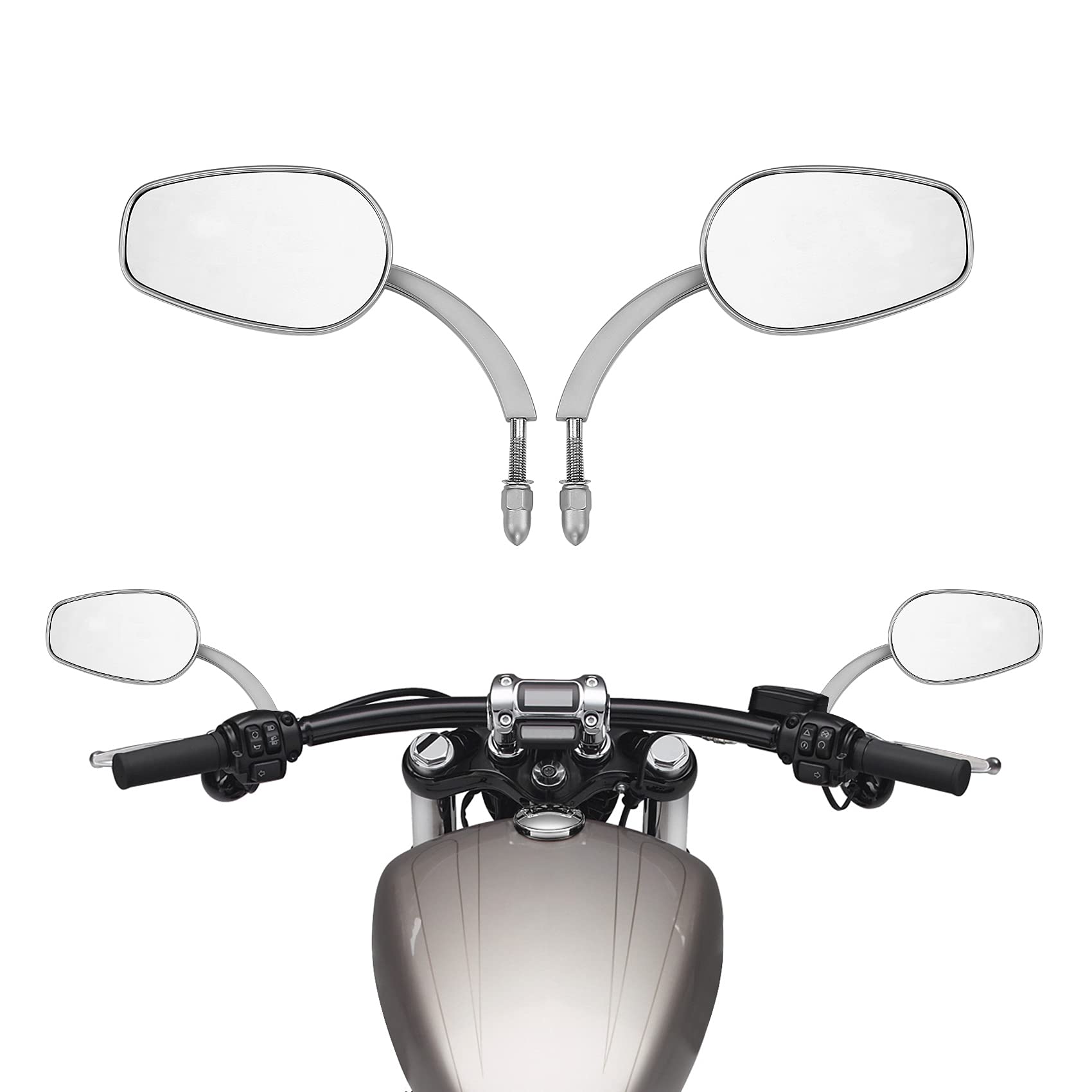 TCMT 8mm Large Rearview Side Mirrors Fit For Harley Dyna Switchback Street Bob Fat Bob Low Rider Wide Glide Softail Slim Fat Boy Sportster 1200 48 72 XG500 XG750 Touring Road King Road Street Glide