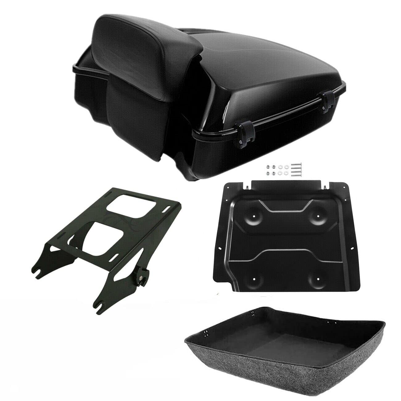 TCMT 10.7" Black Latches Chopped Motorcycle Trunk Backrest Pad Smoke LED Tail Light Fit For Harley 2014-2025 Street Glide Road King Electra Glide Ultra-Classic Pack