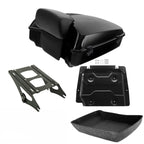 TCMT 10.7" Black Latches Chopped Motorcycle Trunk Backrest Pad Smoke LED Tail Light Fit For Harley 2014-2025 Street Glide Road King Electra Glide Ultra-Classic Pack