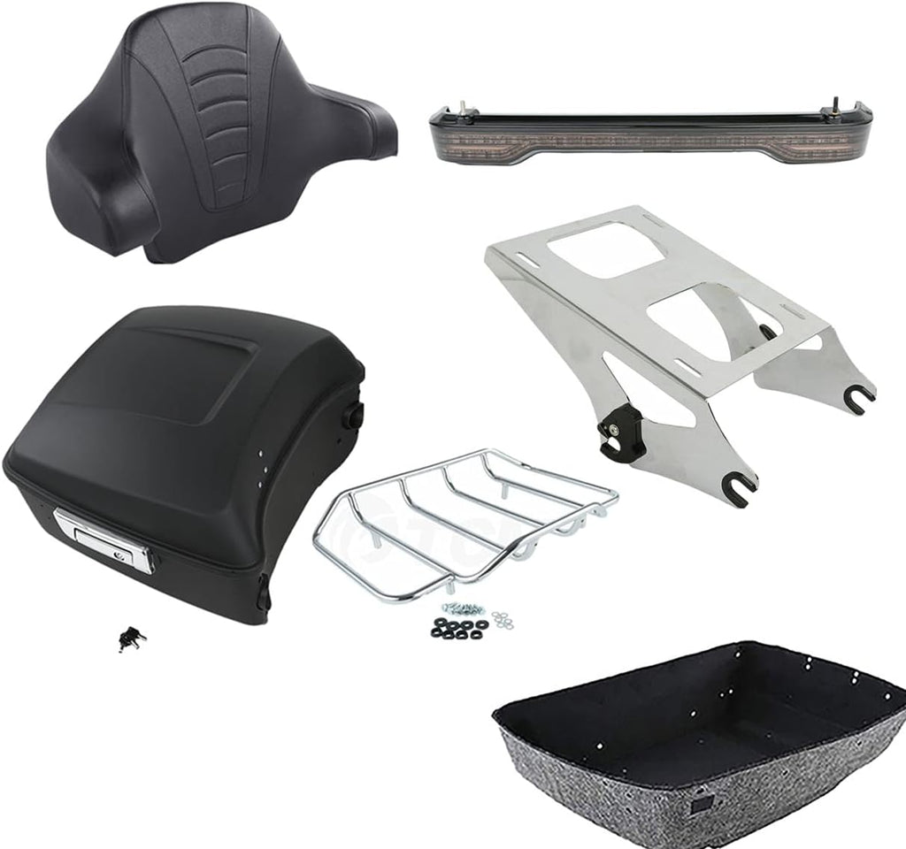 TCMT 13.7" King Motorcycle Trunk Box Backrest Pad Luggage Rack 2 Up Mount Rack Taillight Fit For Harley 2014-2025 Touring CVO Road King Road Glide Street Glide Electra Glide Ultra Limited Pack
