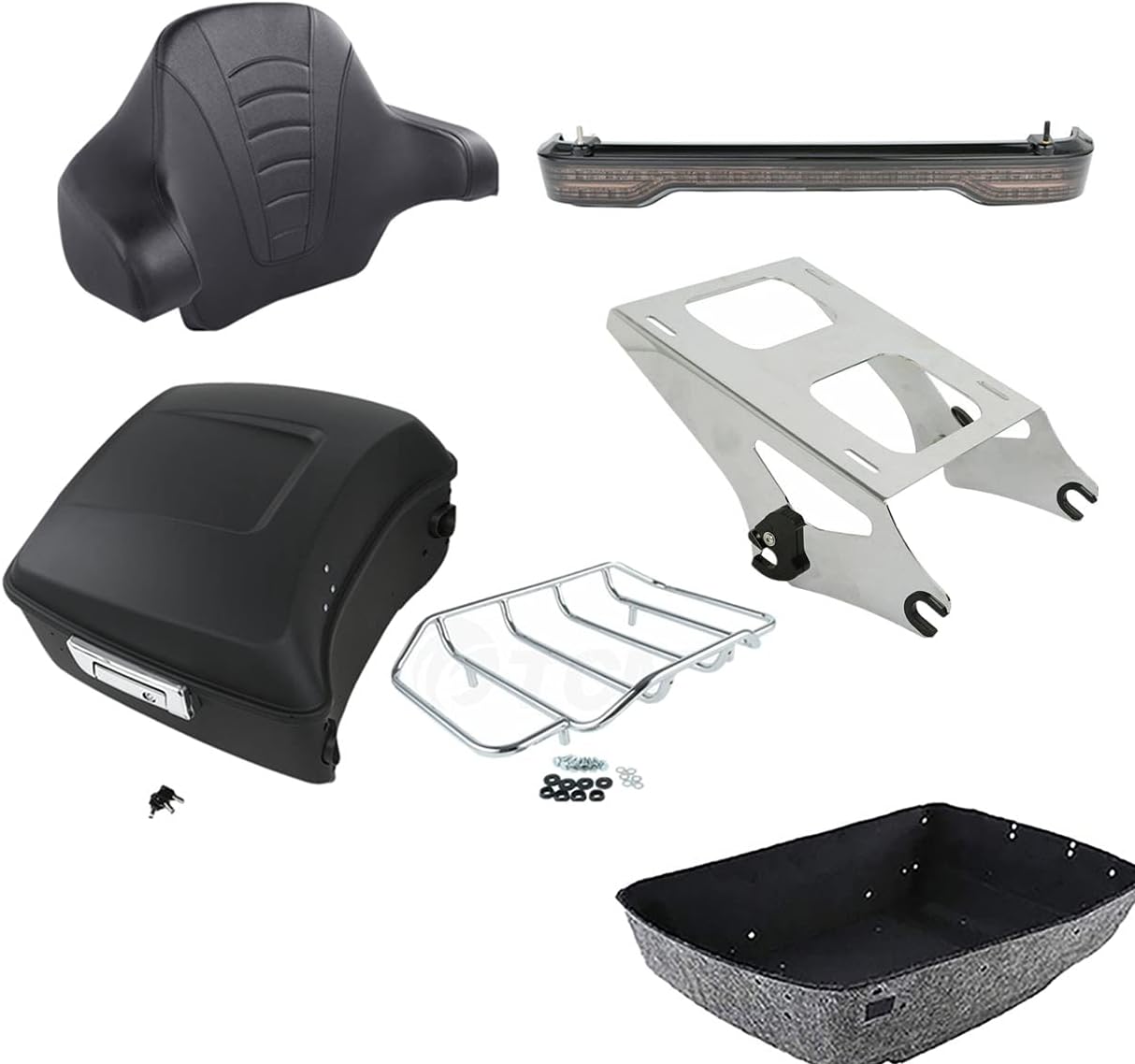 TCMT 13.7" King Motorcycle Trunk Box Backrest Pad Luggage Rack 2 Up Mount Rack Taillight Fit For Harley 2014-2025 Touring CVO Road King Road Glide Street Glide Electra Glide Ultra Limited Pack