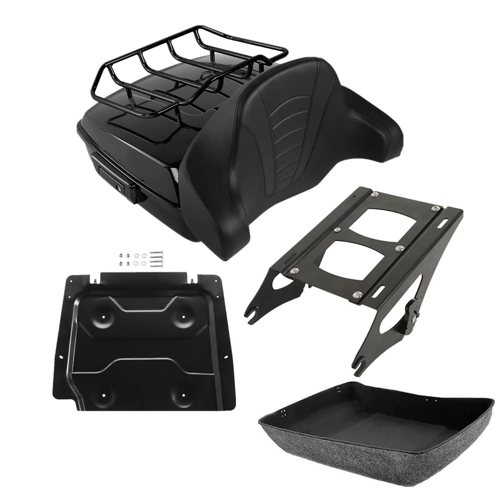 TCMT 10.7" Chopped Motorcycle Trunk Box Wrap-Around Backrest Top Luggage Rack Fit For Harley 2014-2025 Touring CVO Road King Road Glide Street Glide Electra Glide Pack