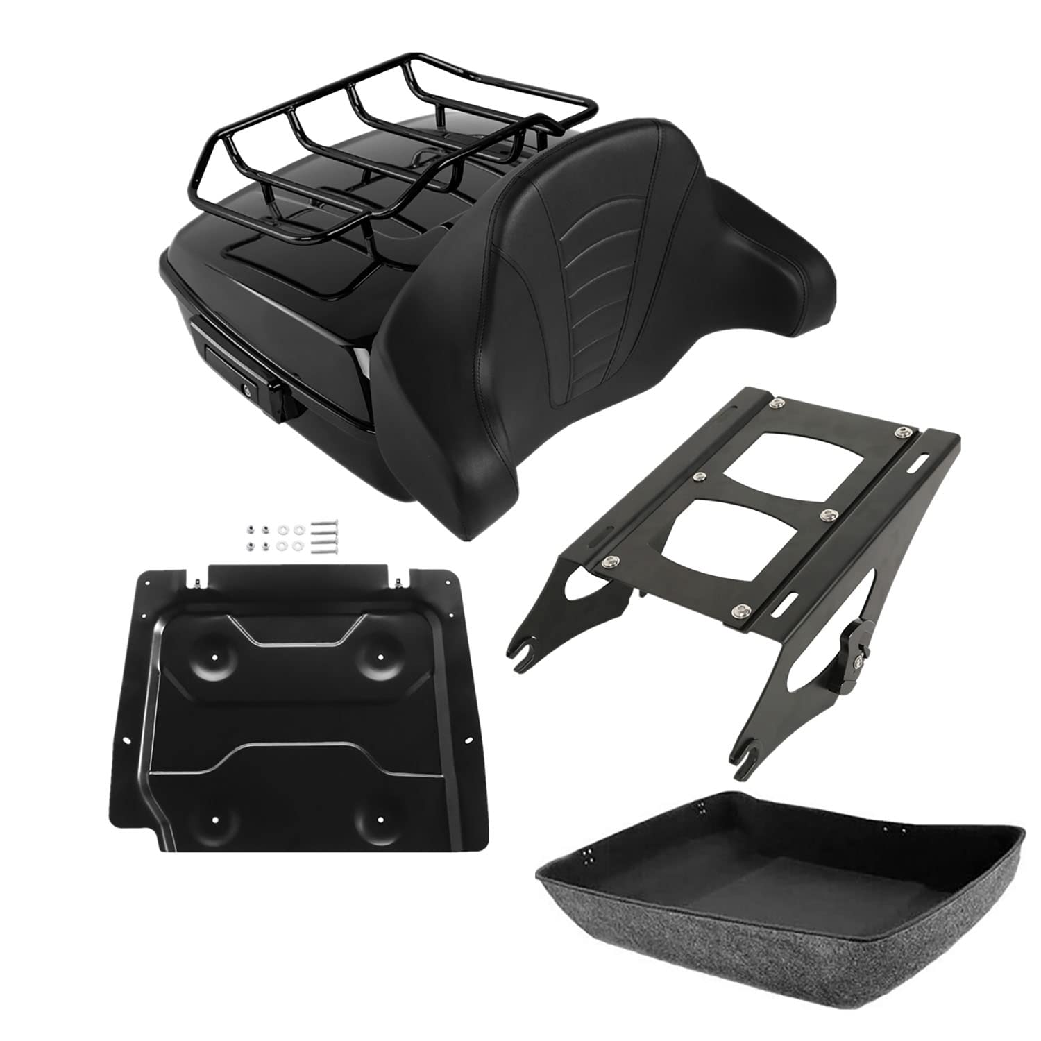 TCMT 10.7" Chopped Motorcycle Trunk Box Wrap-Around Backrest Top Luggage Rack Fit For Harley 2014-2025 Touring CVO Road King Road Glide Street Glide Electra Glide Pack