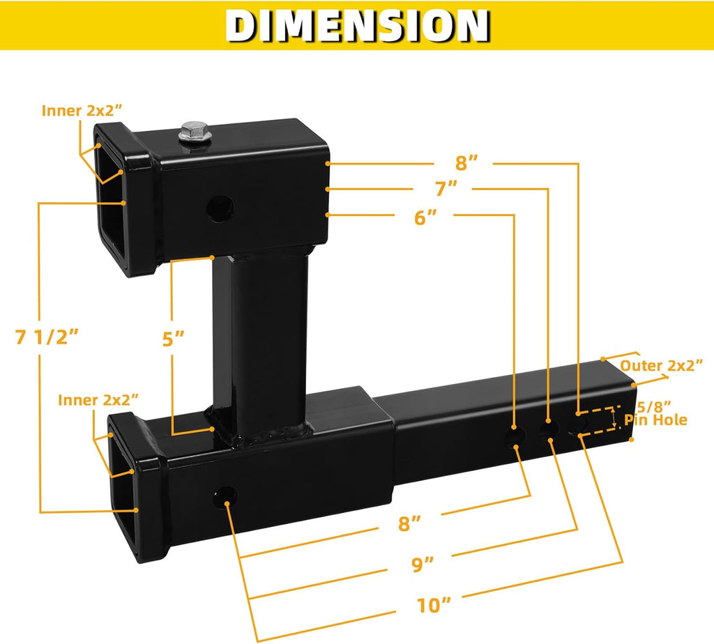 TCMT Double Hitch Receiver 2 Inch Trailer Dual Hitch Extension Riser Hitch Adapter 4000LB Universal