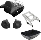 TCMT 13.7" King Motorcycle Trunk Box Backrest Pad Luggage Rack 2 Up Mount Rack Speakers Fit For Harley 2014-2025 Touring CVO Road King Road Glide Street Glide Electra Glide Pack