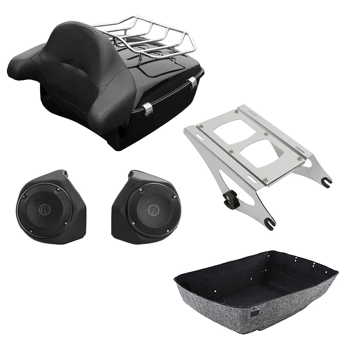 TCMT 13.7" King 2014-2025 Motorcycle Trunk Backrest Pad Luggage Rack Speakers Taillight Fit For Harley Trunk Touring CVO Road King Road Glide Street Glide Electra Glide Pack