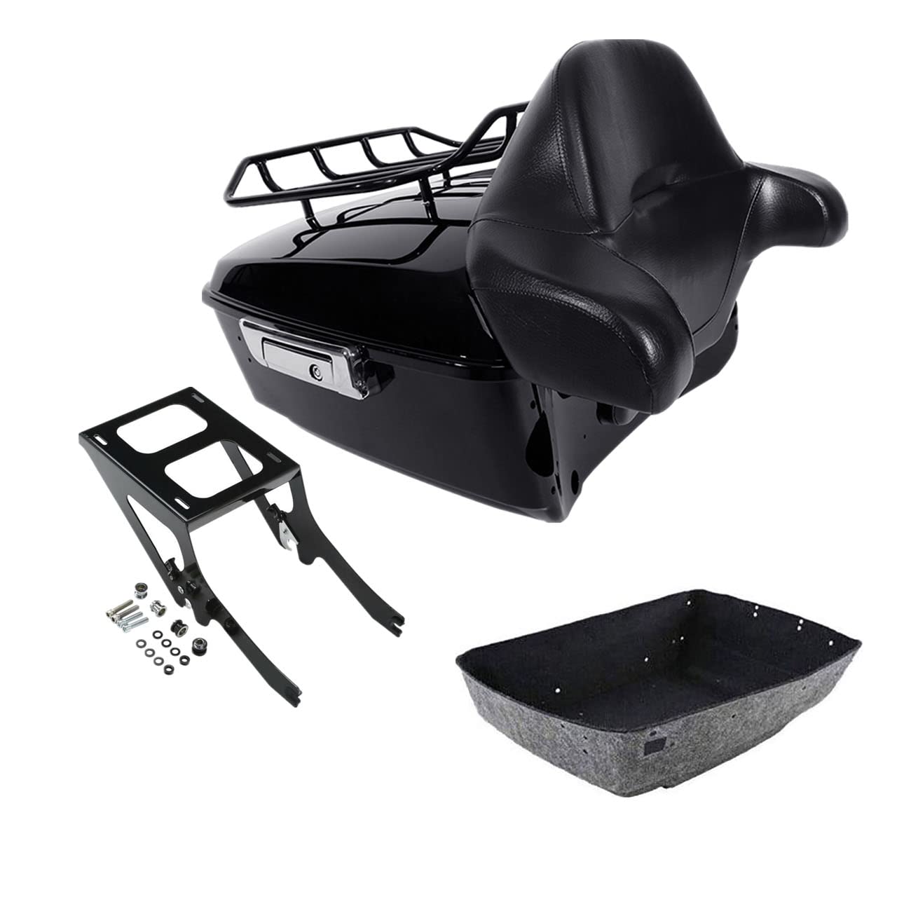 TCMT King Motorcycle Trunk Box Wrap-around Backrest Two-Up Mounting Rack Luggage Rack Fit For Harley 2018-2025 Heritage Classic 2018-2020 Deluxe FLDE 2024 Hydra-Glide Revival FLI Pack