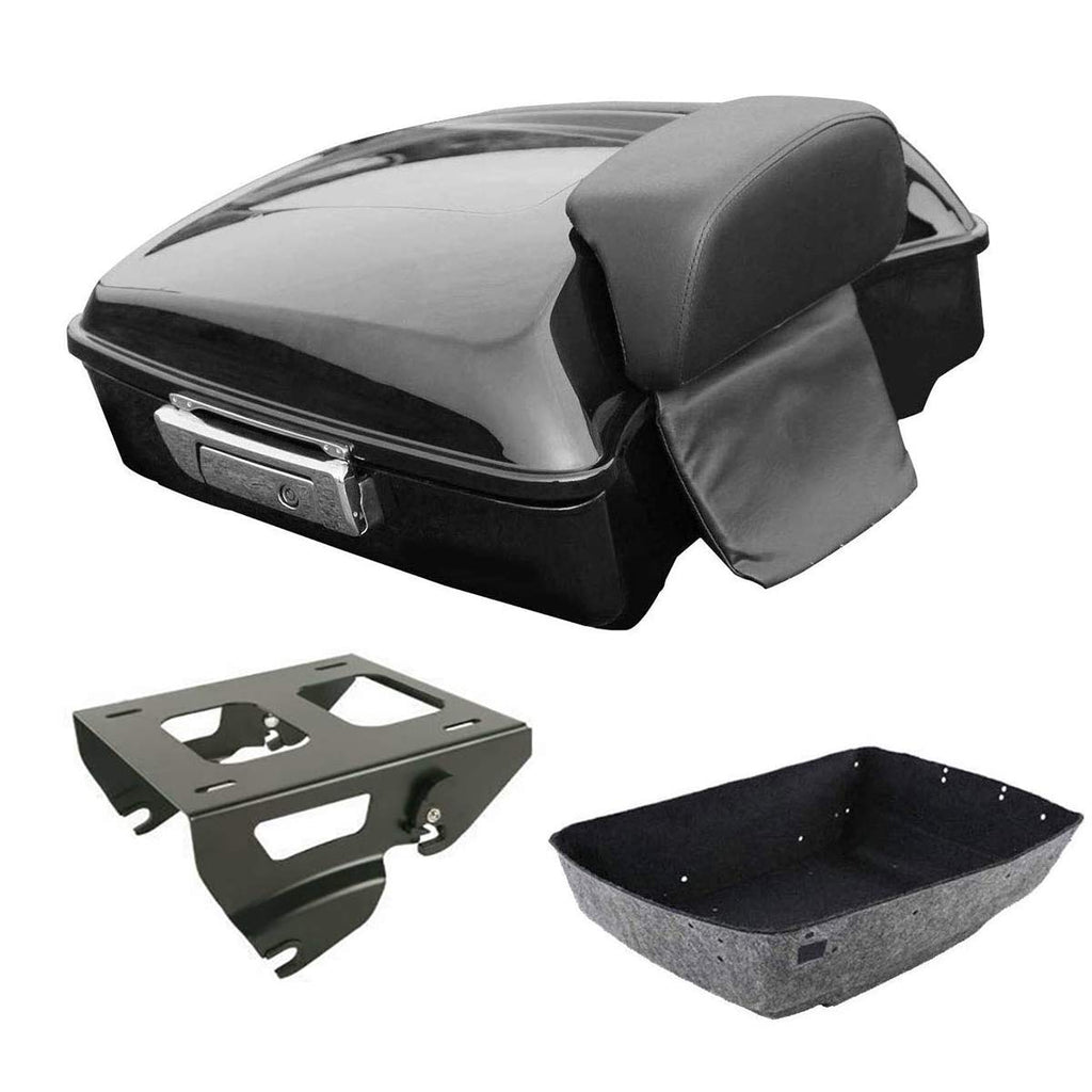 TCMT 10.7" Vivid Black Chopped Motorcycle Trunk Backrest Pad Tail Light with Brake Turn Signal Fit For Harley Touring 2014-2025 Electra Glide Road Glide Road King FLHT FLTRX FLHR Pack
