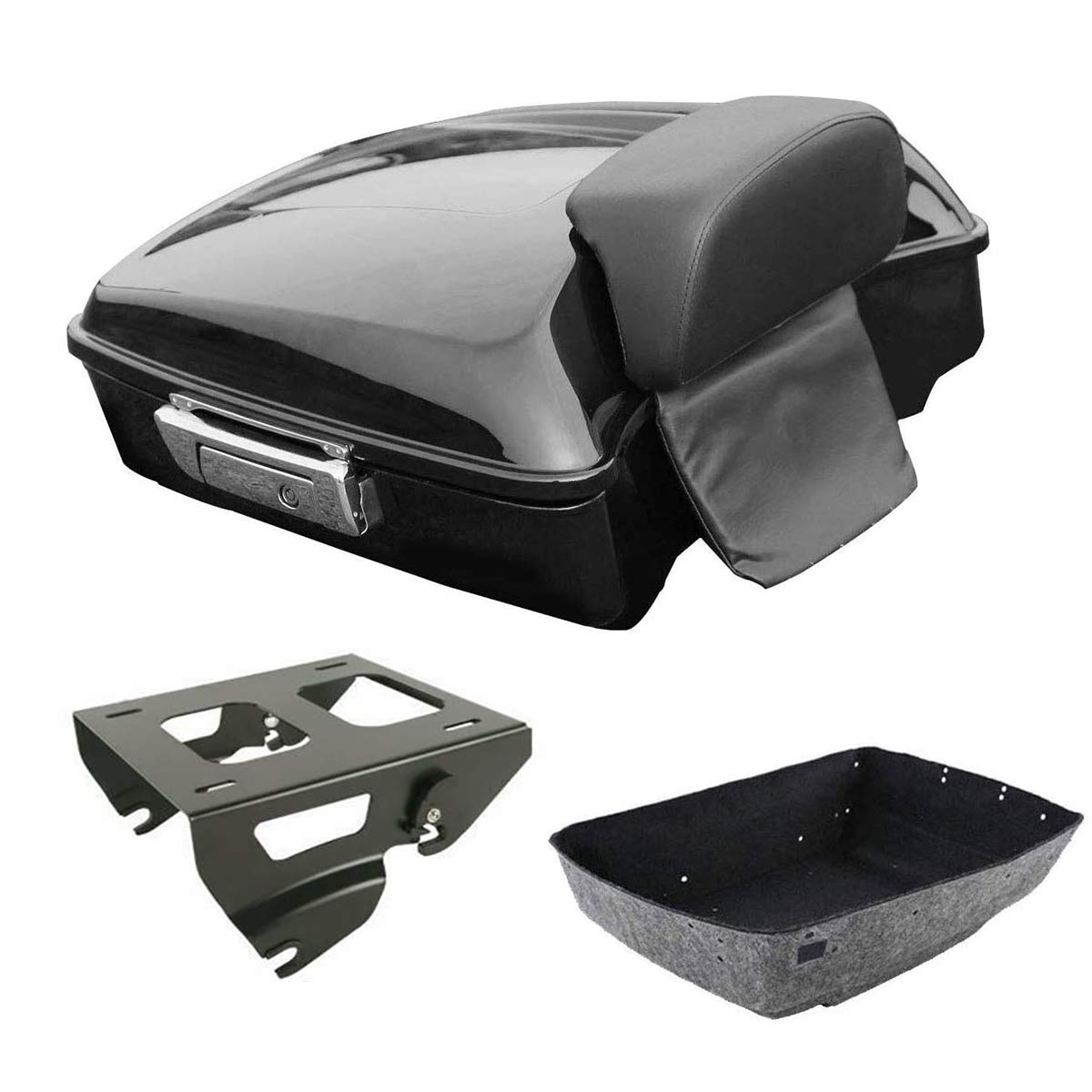 TCMT 10.7" Vivid Black Chopped Motorcycle Trunk Backrest Pad Tail Light with Brake Turn Signal Fit For Harley Touring 2014-2025 Electra Glide Road Glide Road King FLHT FLTRX FLHR Pack
