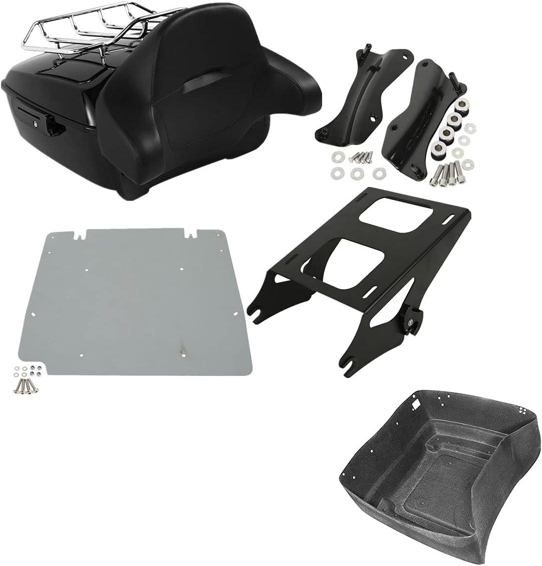 TCMT 13.7" King Motorcycle Trunk Backrest Pad Luggage Rack Two Up Mount Rack Base Plate Docking Fit For Harley 2014-2025 Touring CVO Road King Road Glide Street Glide Electra Glide Pack