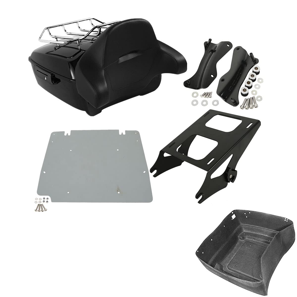 TCMT 13.7" King Motorcycle Trunk Backrest Pad Luggage Rack Two Up Mount Rack Base Plate Docking Fit For Harley 2014-2025 Touring CVO Road King Road Glide Street Glide Electra Glide Pack