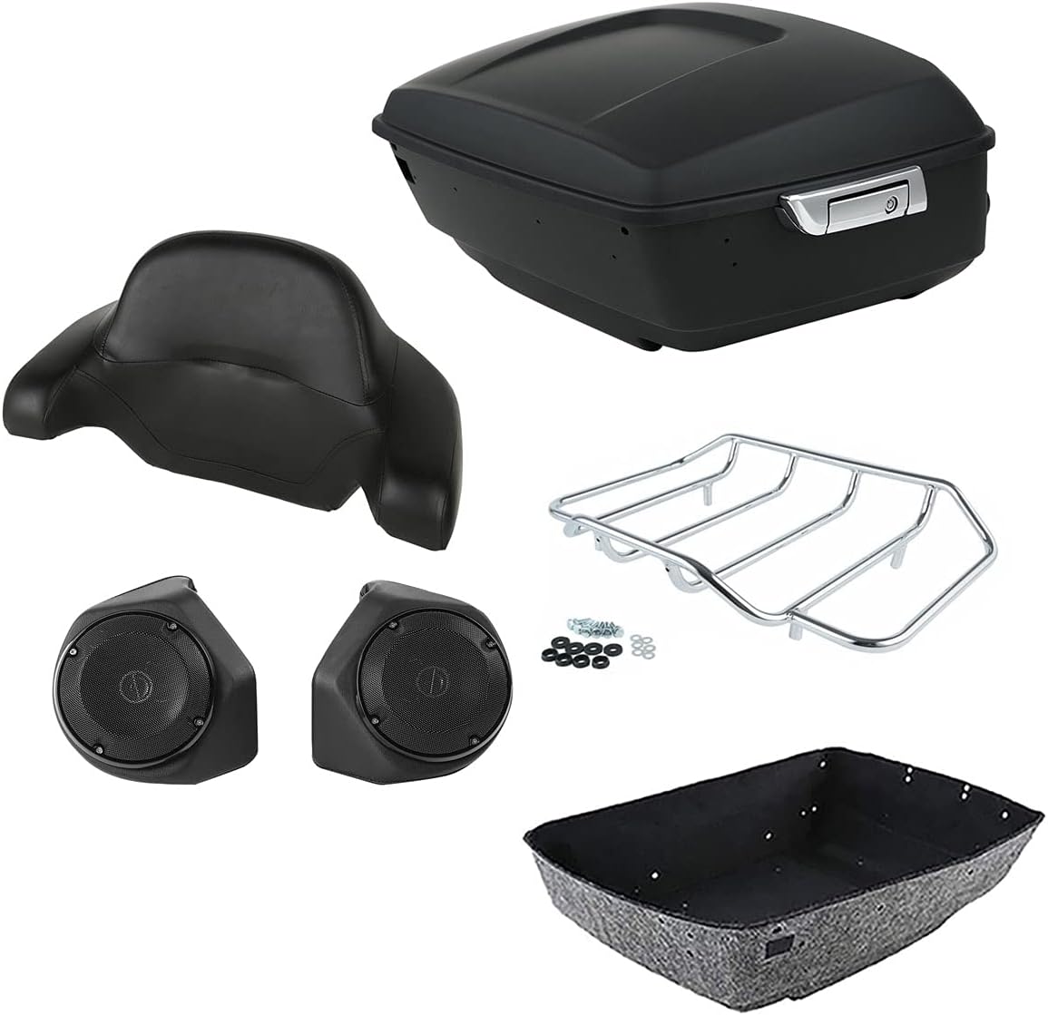 TCMT 13.7" King 2014-2025 Motorcycle Trunk Backrest Pad Top Luggage Rack Speakers Fit For Harley Touring CVO Road King Street Electra Glide Ultra Limited Pack