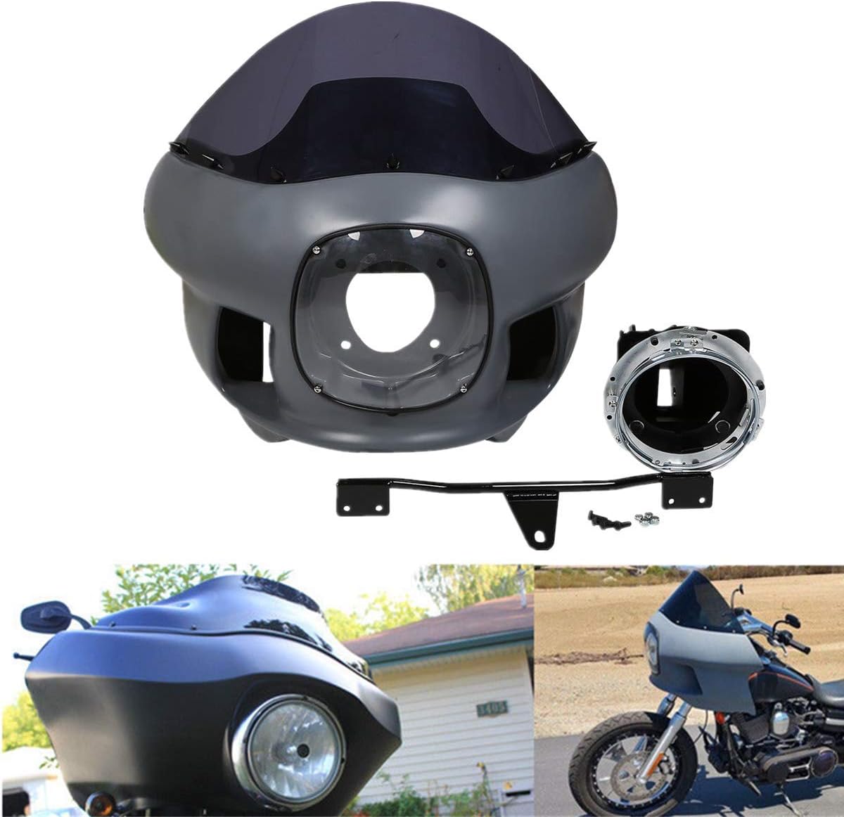 TCMT 7" Front Upper Fairing Mount Kit + Windshield Fits For Harley Dyna Low Rider 2006-2009,2016-2017 Street Bob Wide Glide 2006-2017 Super Glide Custom 2006-2014 Super Glide FXD/I 2006-2010
