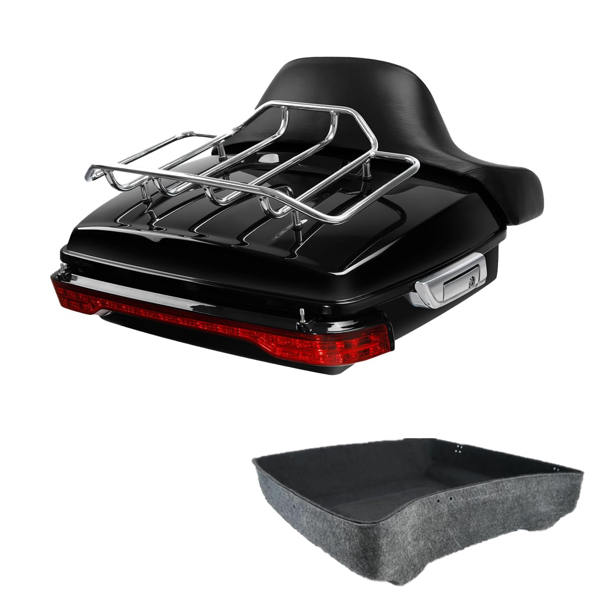 TCMT 10.7" Black Latch Chopped Motorcycle Trunk Box Pad Luggage Rack LED Tail Light Fit For Harley 2014-2025 Touring Street Glide Road King Electra Glide Ultra-Classic FLHX FLHR FLHT Pack