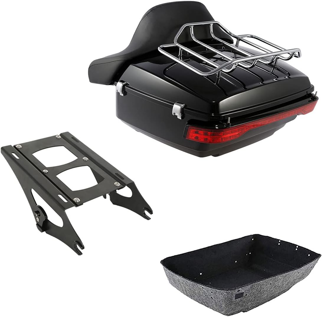 TCMT 13.7" King Motorcycle Trunk Box Backrest Pad Luggage Rack 2 Up Mount Rack Taillight Fit For Harley 2014-2025 Touring CVO Road King Road Glide Street Glide Electra Glide Pack