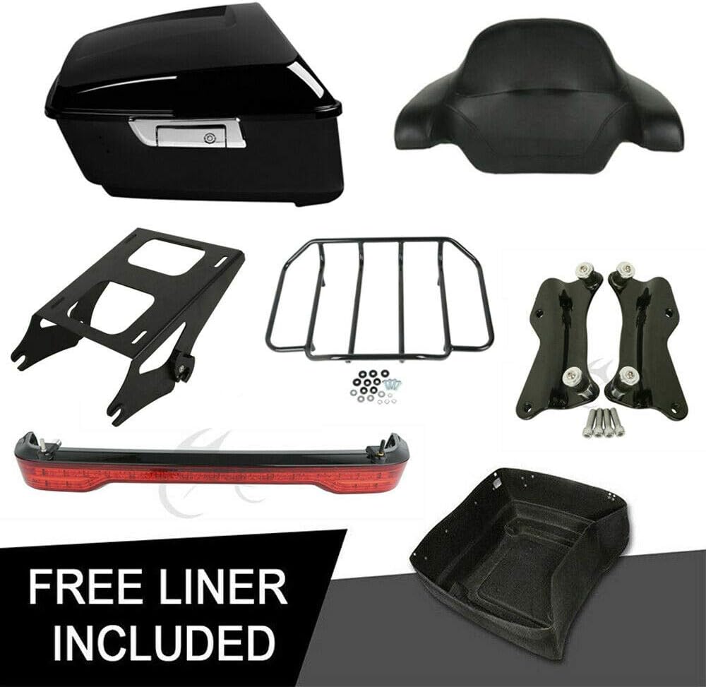 TCMT 13.7" King Motorcycle Trunk Box Backrest 2 Up Mount Rack Tail Light Luggage Rack Docking Kit Fit For Harley 2014-2025 Touring CVO Road King Road Glide Street Glide Electra Glide Pack