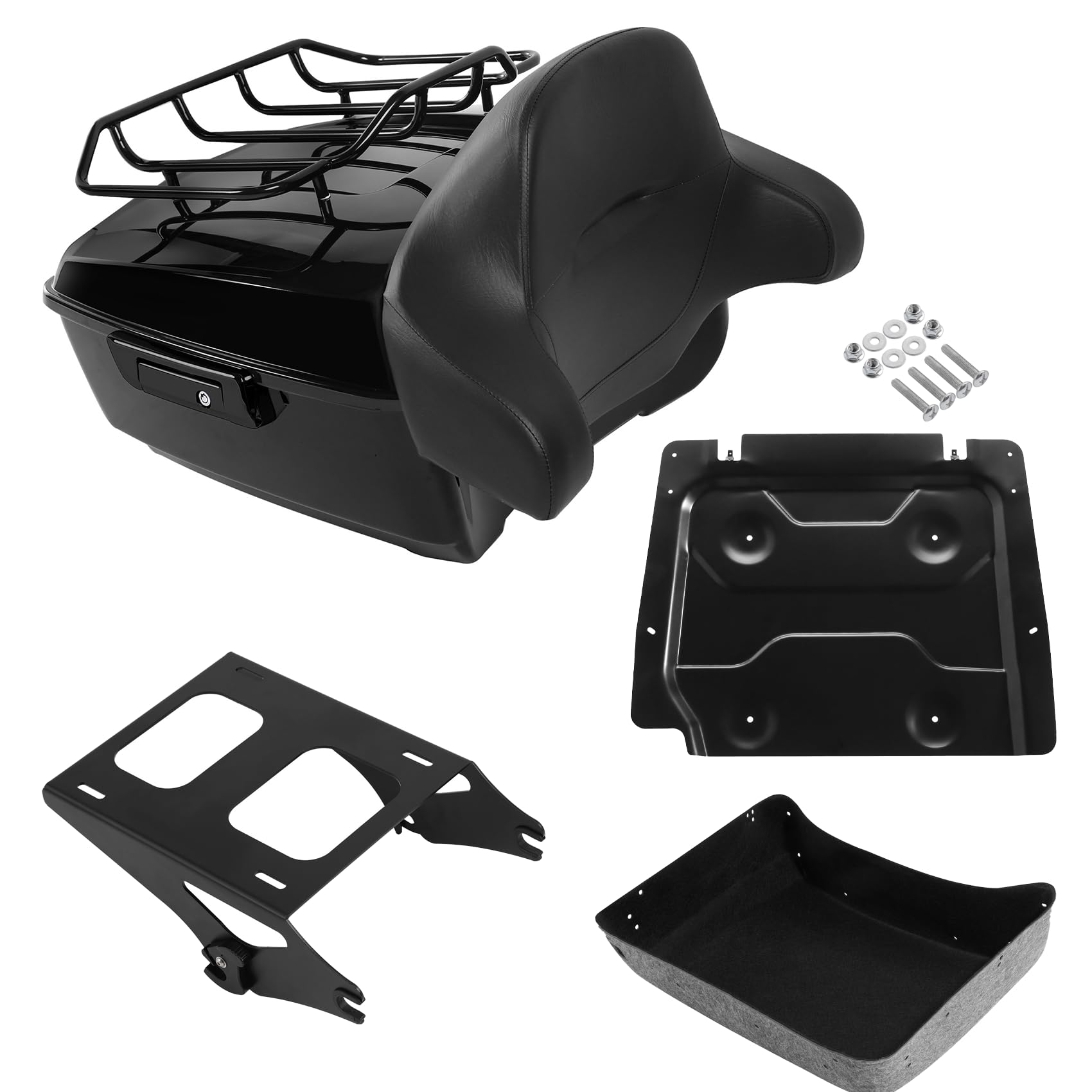 TCMT 13.7" King Motorcycle Trunk Backrest Pad Luggage Rack 2 Up Mounting Rack Base Plate Fit For Harley 2014-2025 Touring CVO Road King Road Glide Street Glide Electra Glide Pack