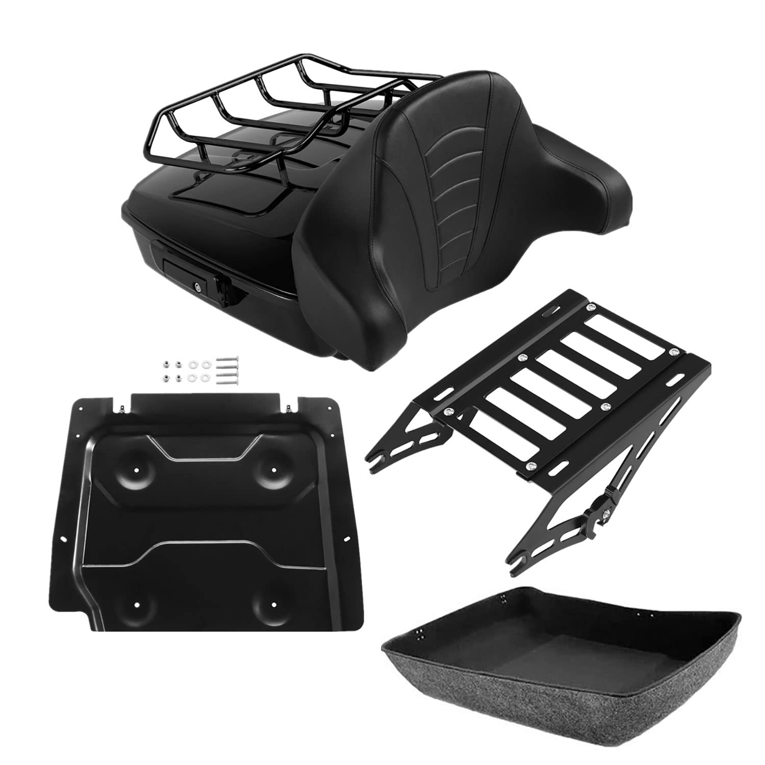 TCMT 10.7" Chopped Motorcycle Trunk Box Wrap-Around Backrest Top Luggage Rack Fit For Harley 2014-2025 Touring CVO Road King Road Glide Street Glide Electra Glide Pack