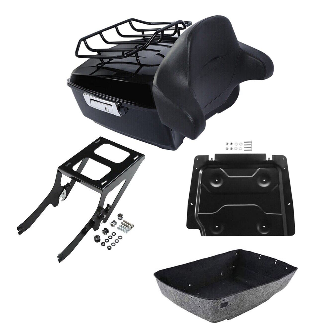 TCMT King Motorcycle Trunk Box Wrap-around Backrest Two-Up Mounting Rack Luggage Rack Fit For Harley 2018-2025 Heritage Classic 2018-2020 Deluxe FLDE 2024 Hydra-Glide Revival FLI Pack