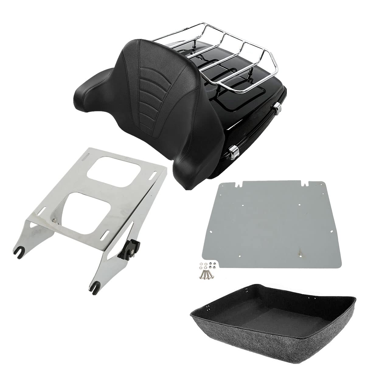 TCMT 10.7" Chopped Motorcycle Trunk Box Wrap-Around Backrest Top Luggage Rack Fit For Harley 2014-2025 Touring CVO Road King Road Glide Street Glide Electra Glide Pack