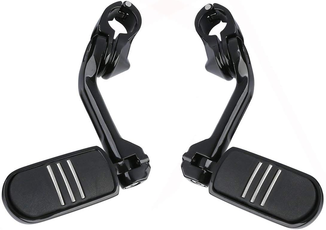 TCMT 1-1/4" 1.25" 32mm Black Long Angled Highway Engine Guard Foot Pegs Kit Fits For Harley Touring Road King Street Glide Road Glide Electra Glide Softail Sportster Dyna with 1.25" Engine Guards