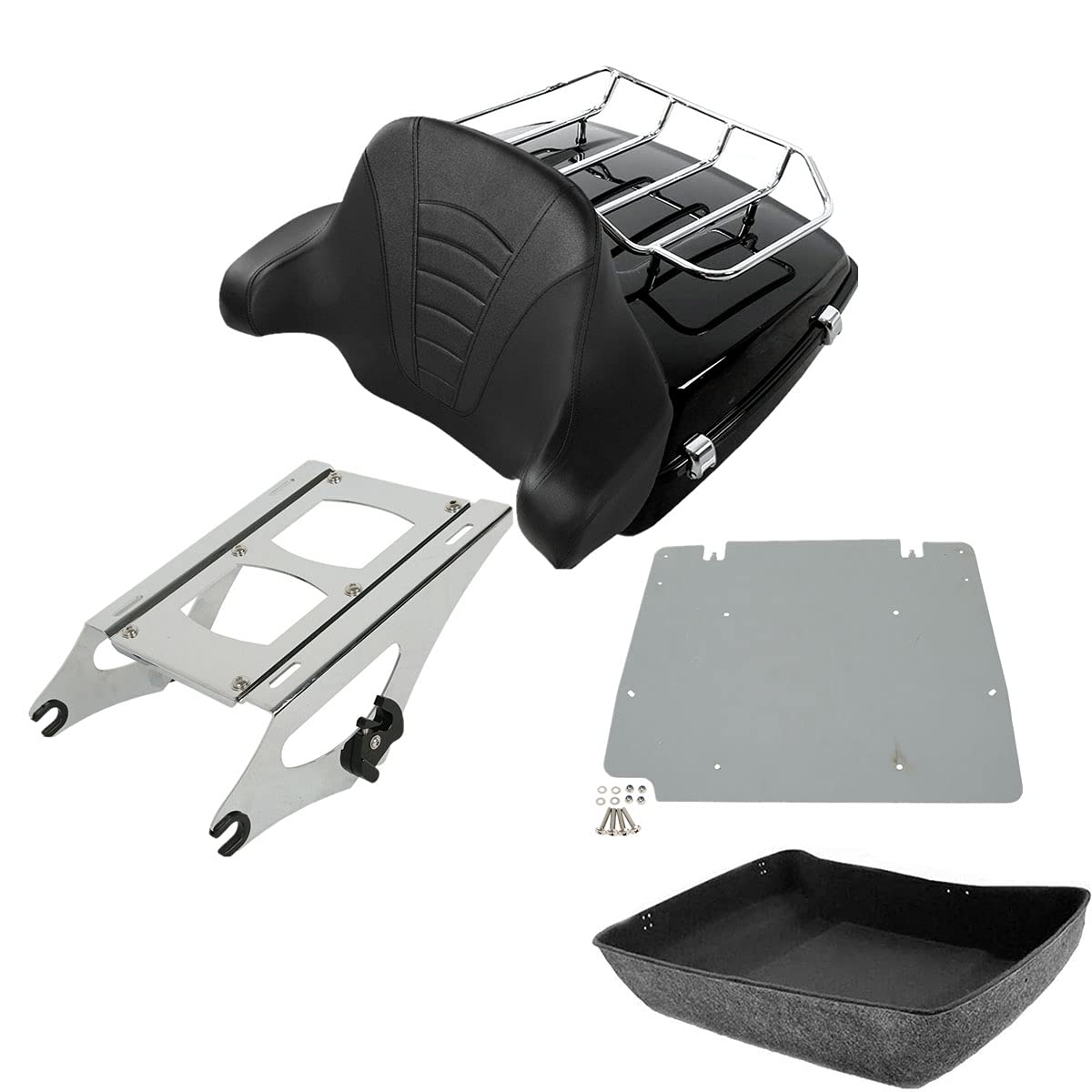 TCMT 10.7" Chopped Motorcycle Trunk Box Wrap-Around Backrest Top Luggage Rack Fit For Harley 2014-2025 Touring CVO Road King Road Glide Street Glide Electra Glide Pack
