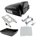TCMT 10.7" Black Latches Chopped Motorcycle Trunk Backrest Pad Smoke LED Tail Light Fit For Harley 2014-2025 Street Glide Road King Electra Glide Ultra-Classic Pack