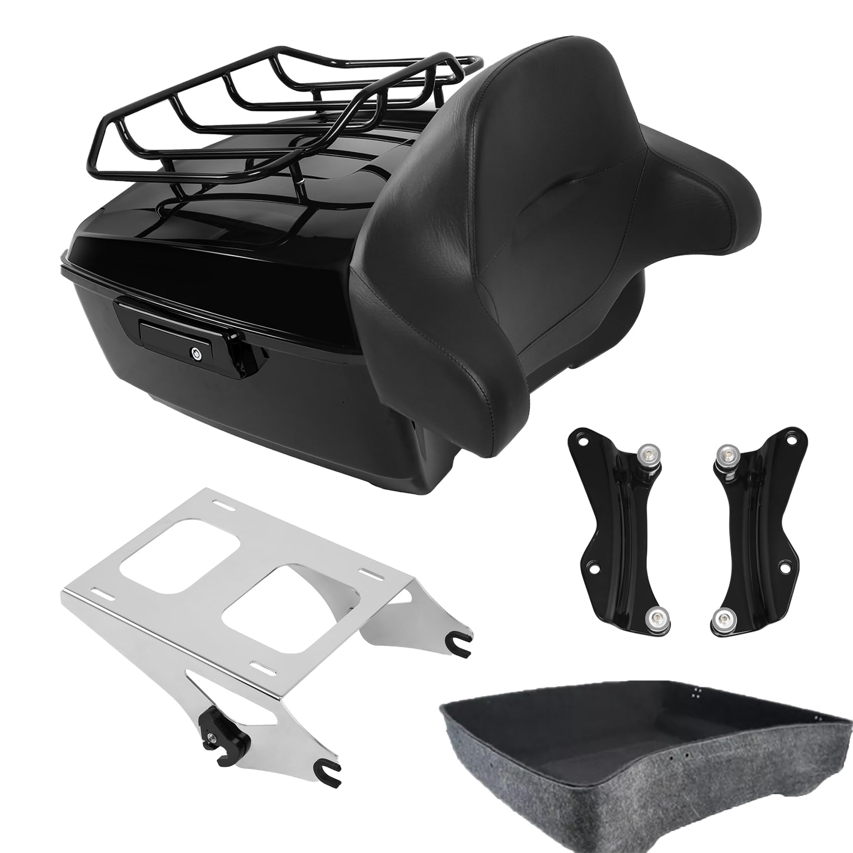 TCMT 13.7" King Motorcycle Trunk Backrest Pad Luggage Rack Two Up Mount Rack Base Plate Docking Fit For Harley 2014-2025 Touring CVO Road King Road Glide Street Glide Electra Glide Pack