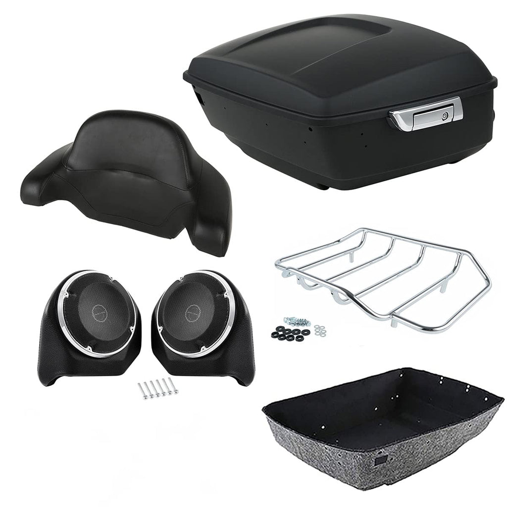 TCMT 13.7" King 2014-2025 Motorcycle Trunk Backrest Pad Top Luggage Rack Speakers Fit For Harley Touring CVO Road King Street Electra Glide Ultra Limited Pack