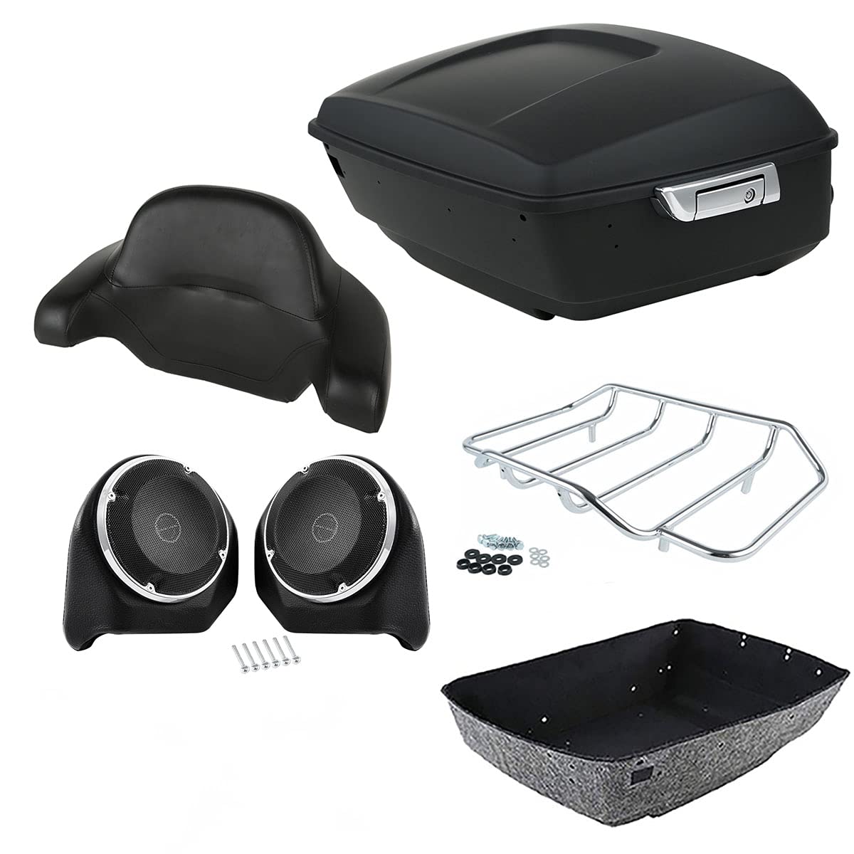 TCMT 13.7" King 2014-2025 Motorcycle Trunk Backrest Pad Top Luggage Rack Speakers Fit For Harley Touring CVO Road King Street Electra Glide Ultra Limited Pack